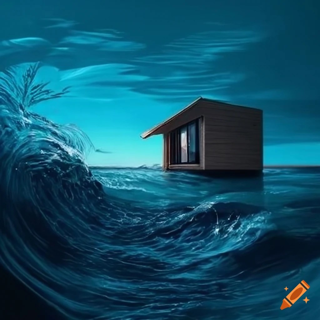 House built on ocean waves on Craiyon