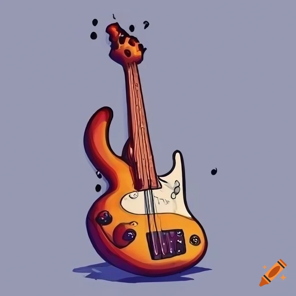 Intelligent cartoon art of a bass guitar on Craiyon