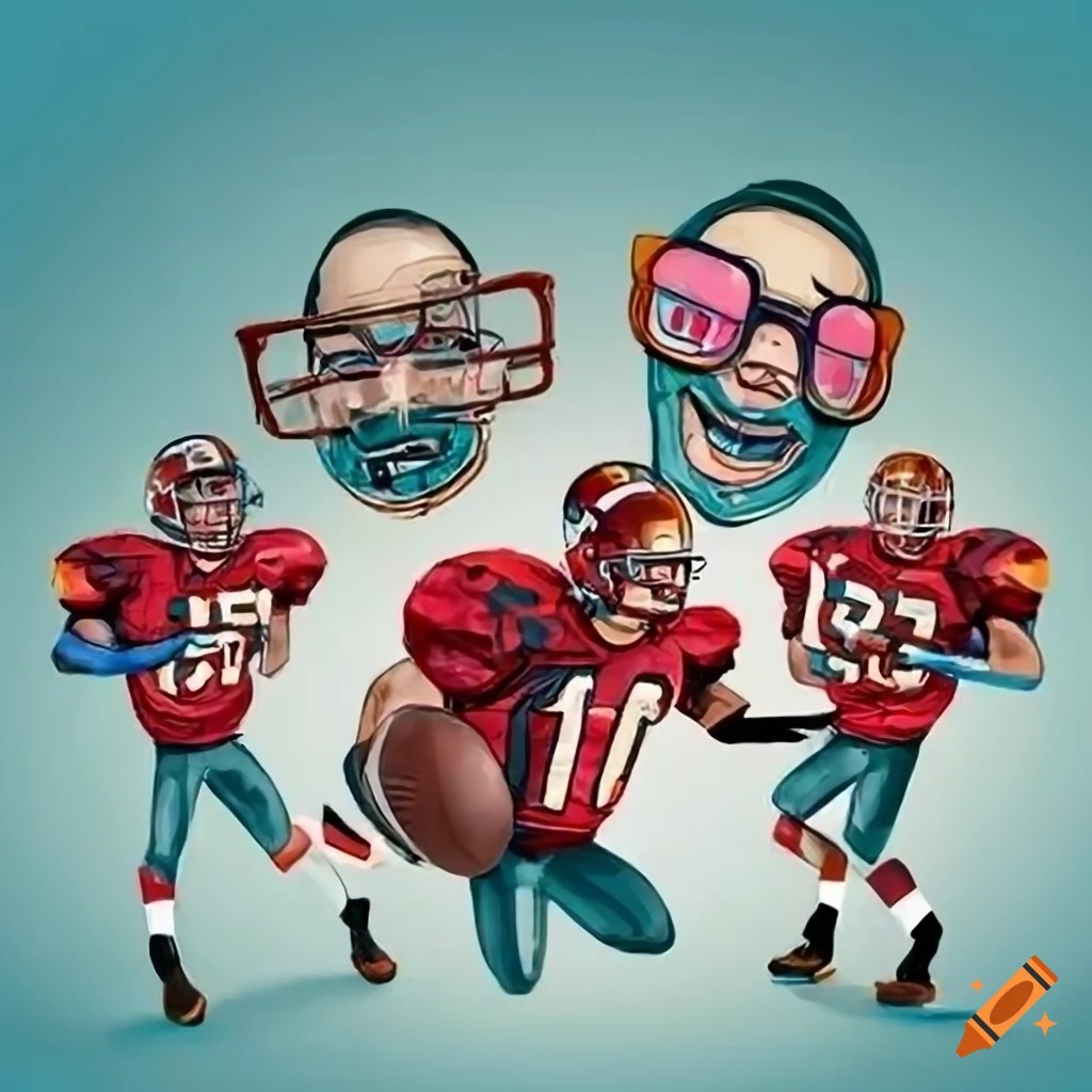 Illustration of american football players wearing glasses on Craiyon