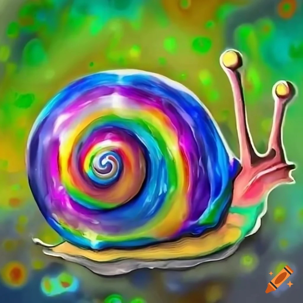 Colorful snail with sparkling slime trail on Craiyon