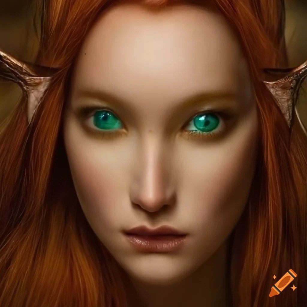 Portrait of a young wood elf with honey colored hair and emerald eyes