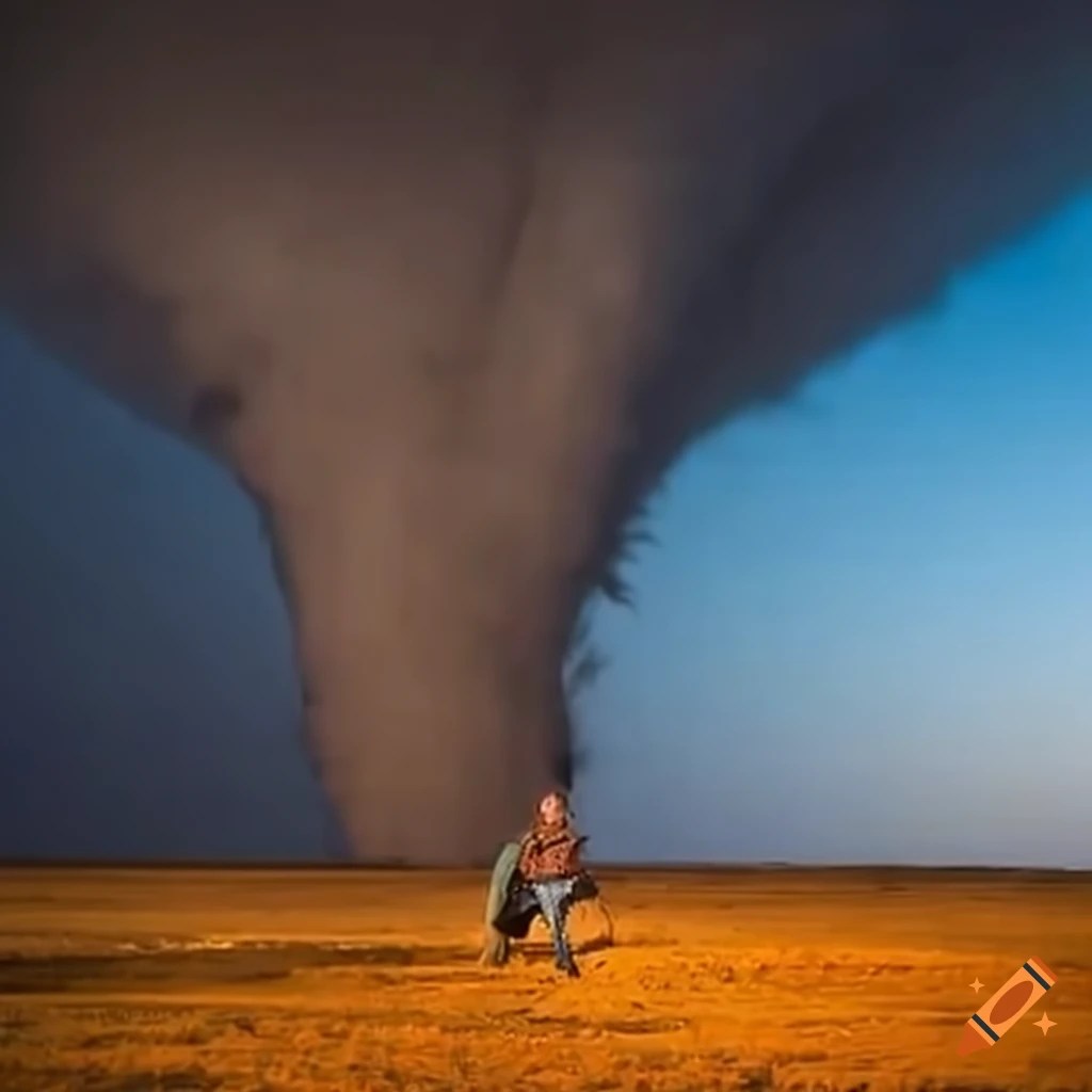 Cowboy riding a horizontal tornado on Craiyon