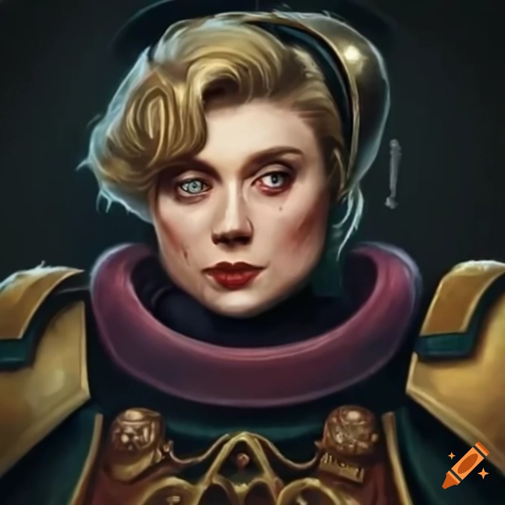 Elizabeth debicki as a warhammer 40k space marine on Craiyon