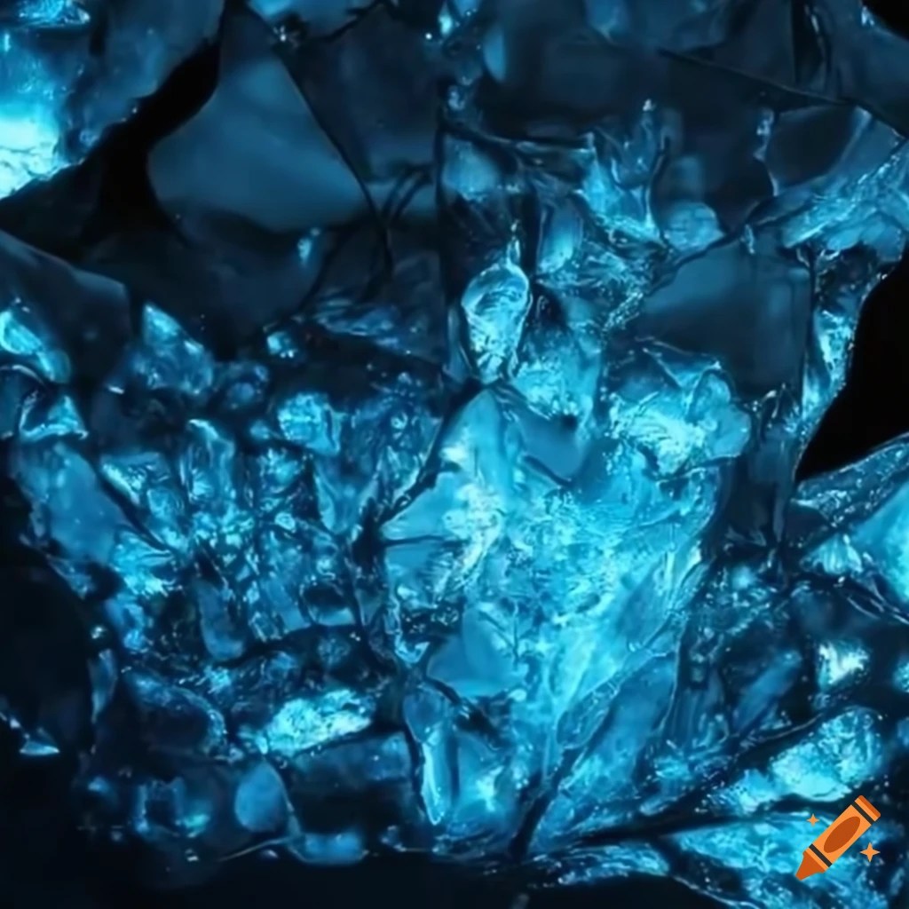 Vibrant blue glowing black ice on Craiyon