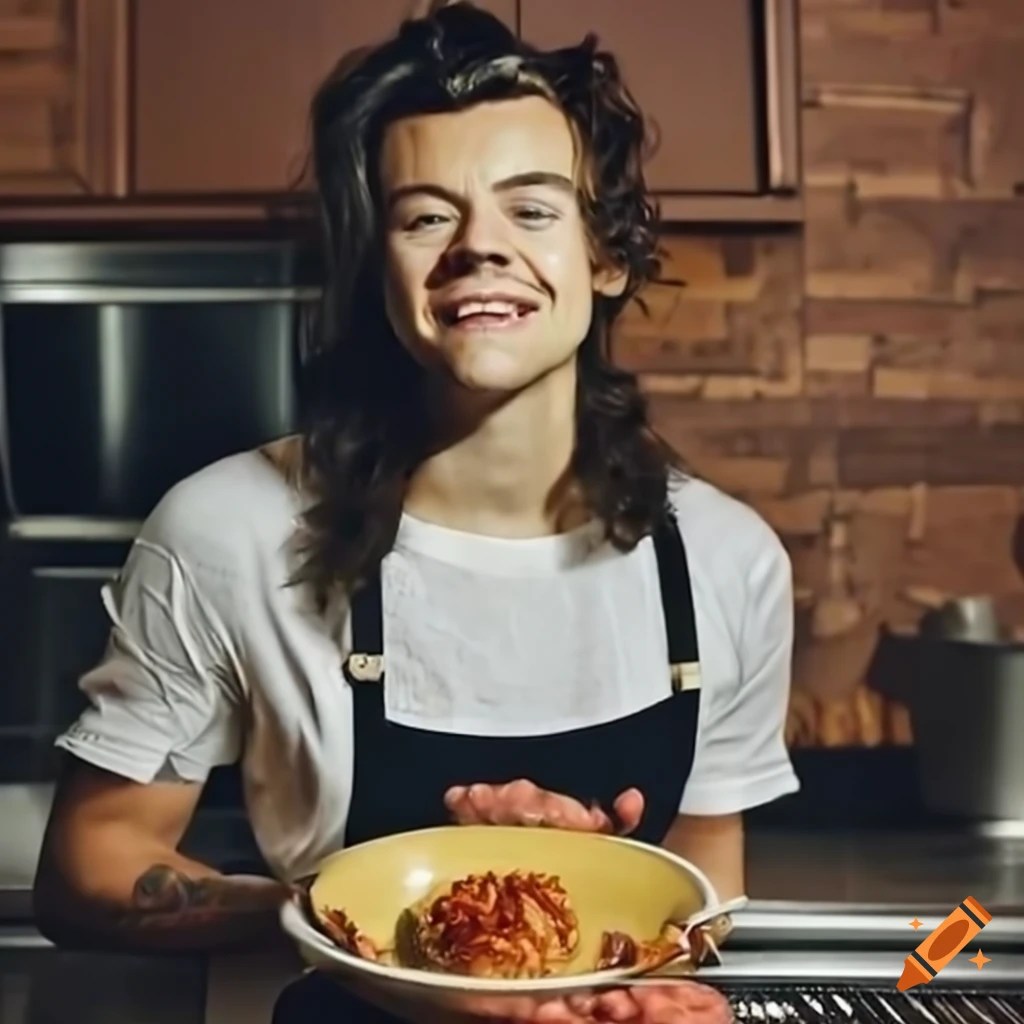 Harry styles cooking in the kitchen