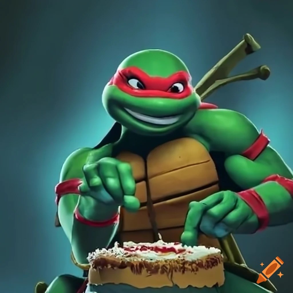 Ninja turtle throwing a cake