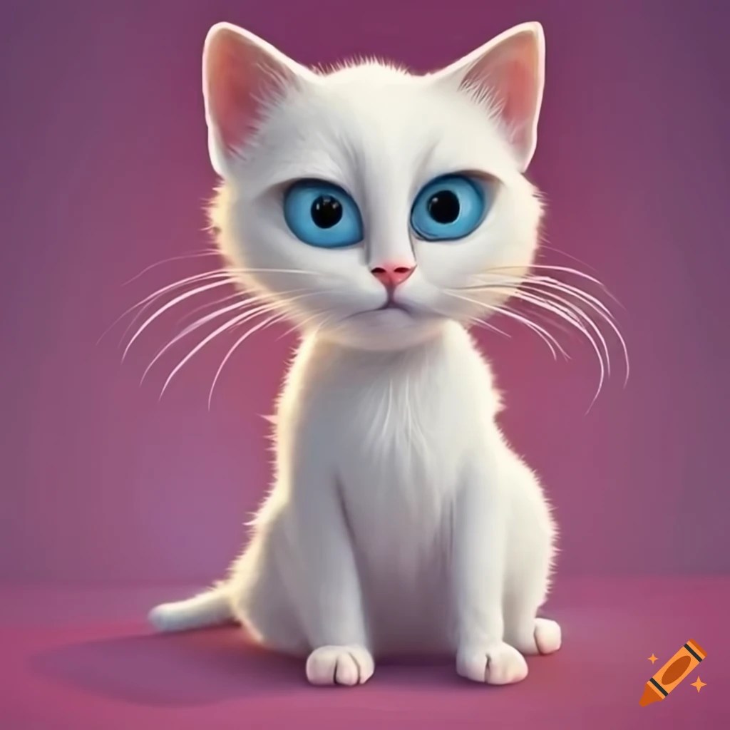 Pixarstyle white cat with blue eyes named pax on Craiyon