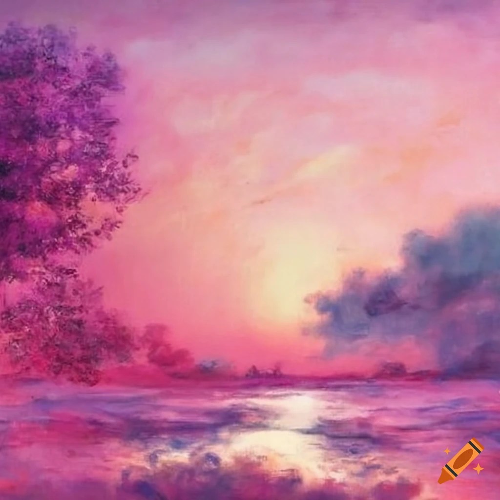 Pink sky landscape painting by on Craiyon