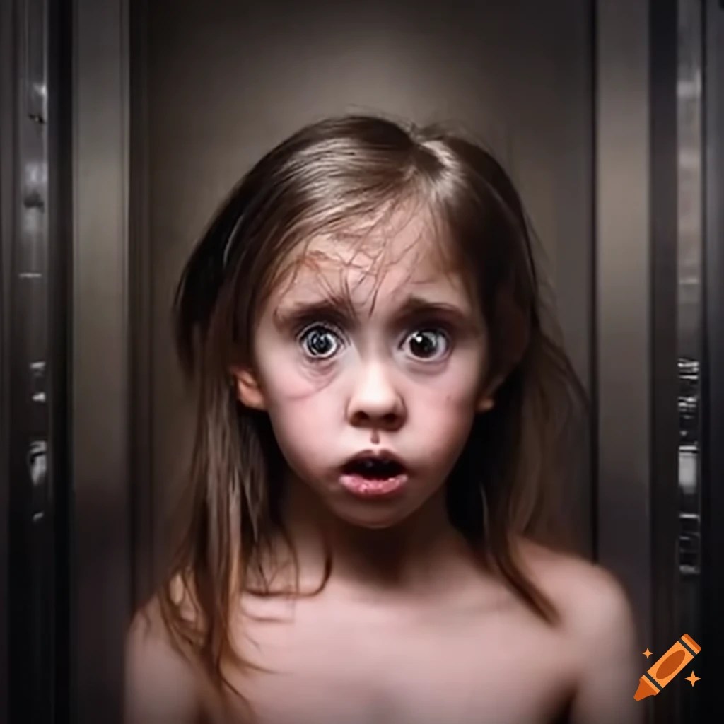 Image of a scared girl trapped in an elevator
