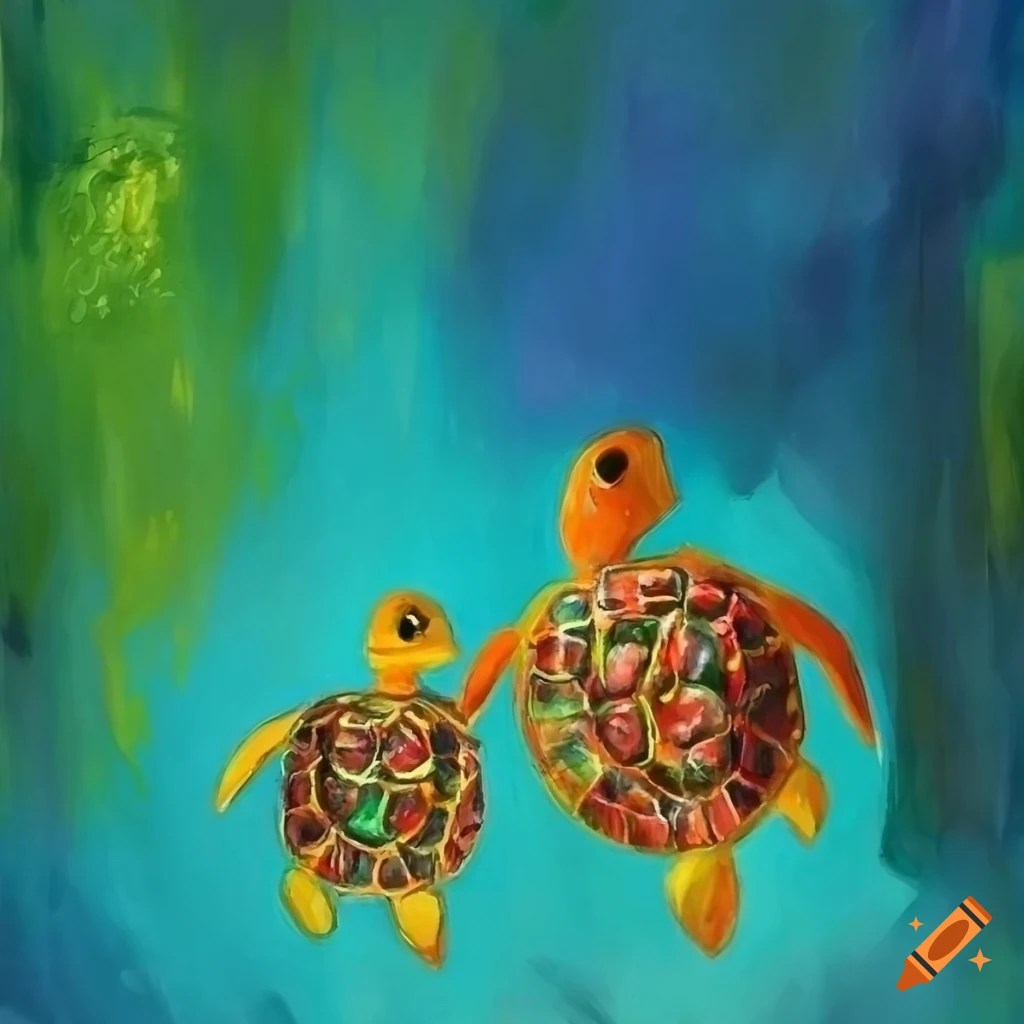 Colorful painting of a turtle family on Craiyon