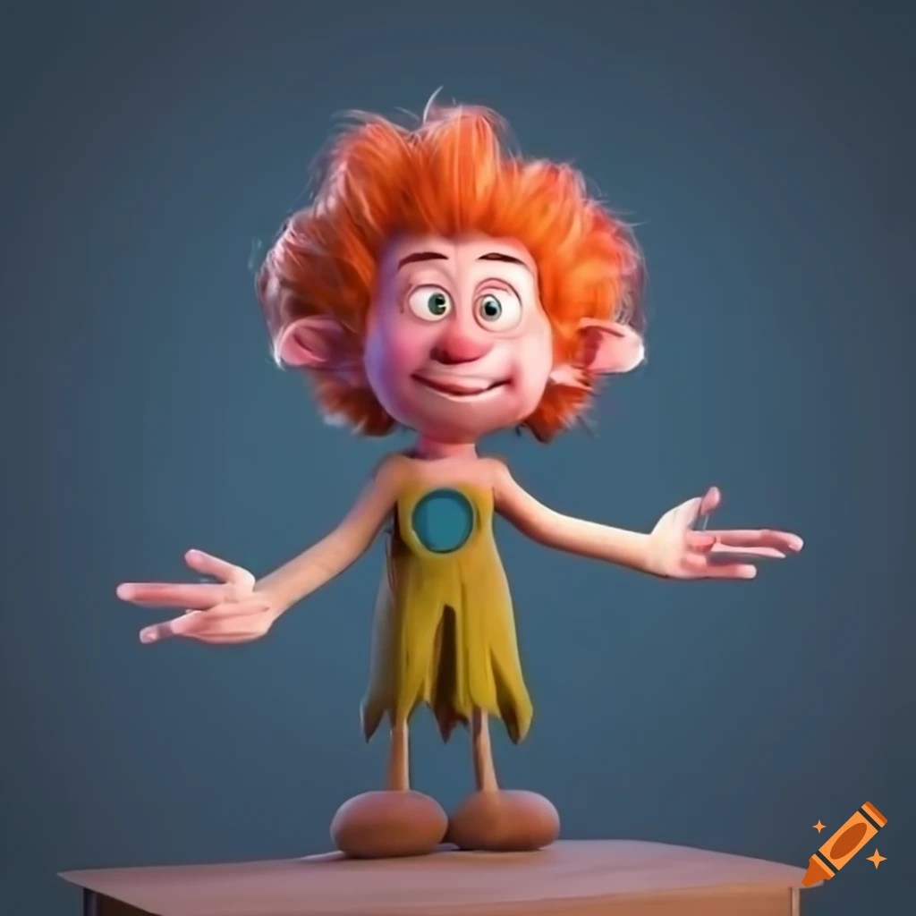 Render of a playful character with wild hair on Craiyon