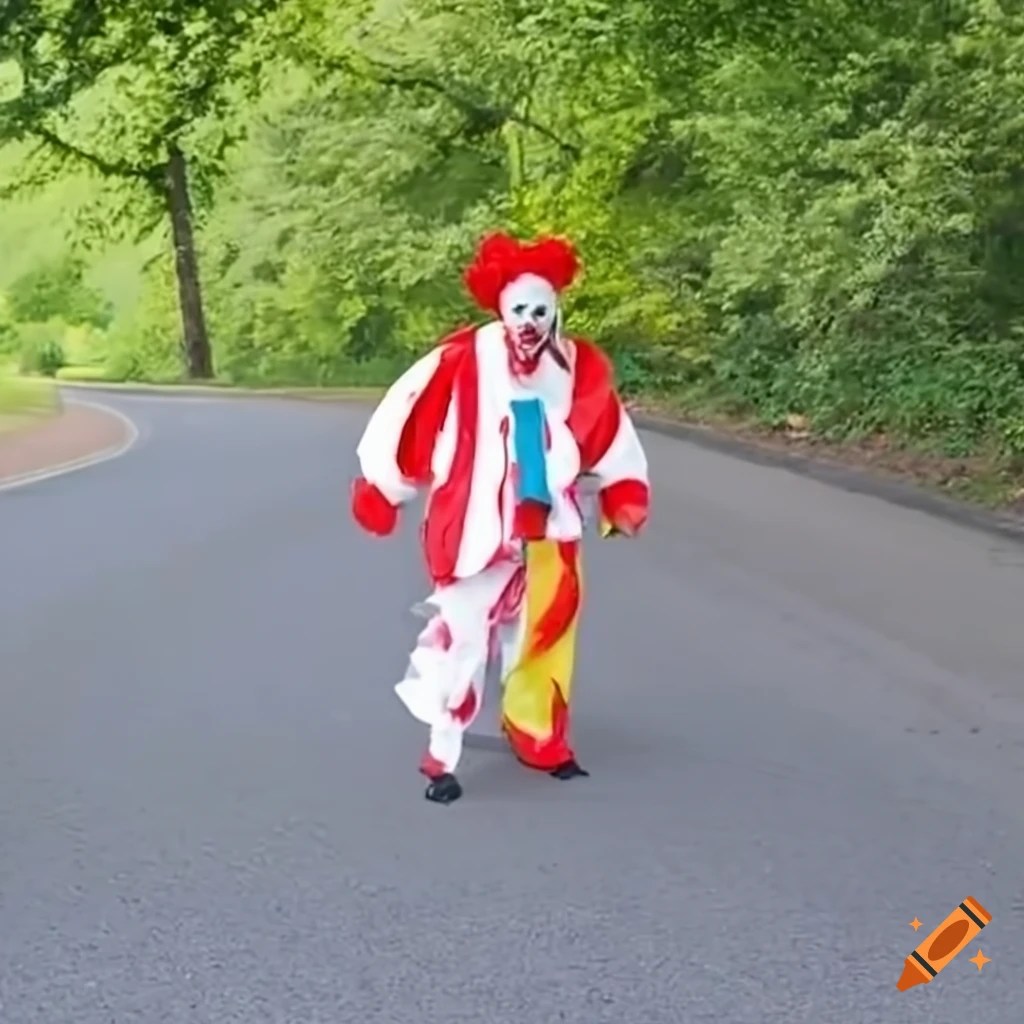 Clown walking on a road on Craiyon