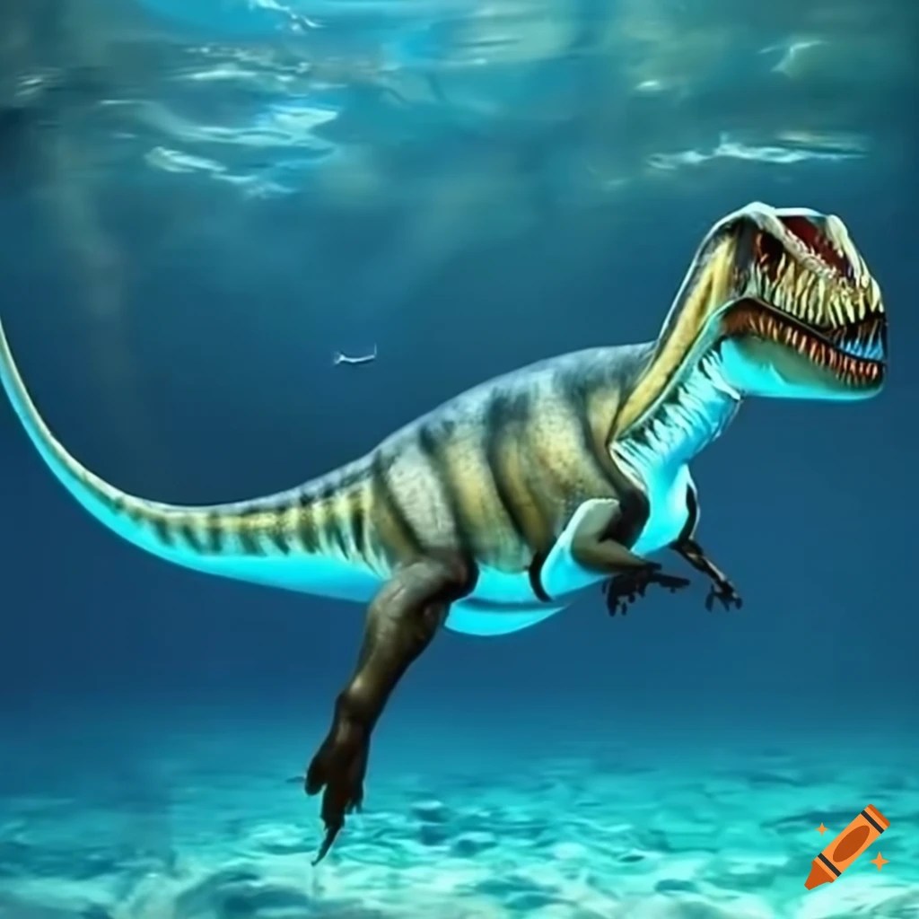 Tyrannosaurus rex swimming in water on Craiyon