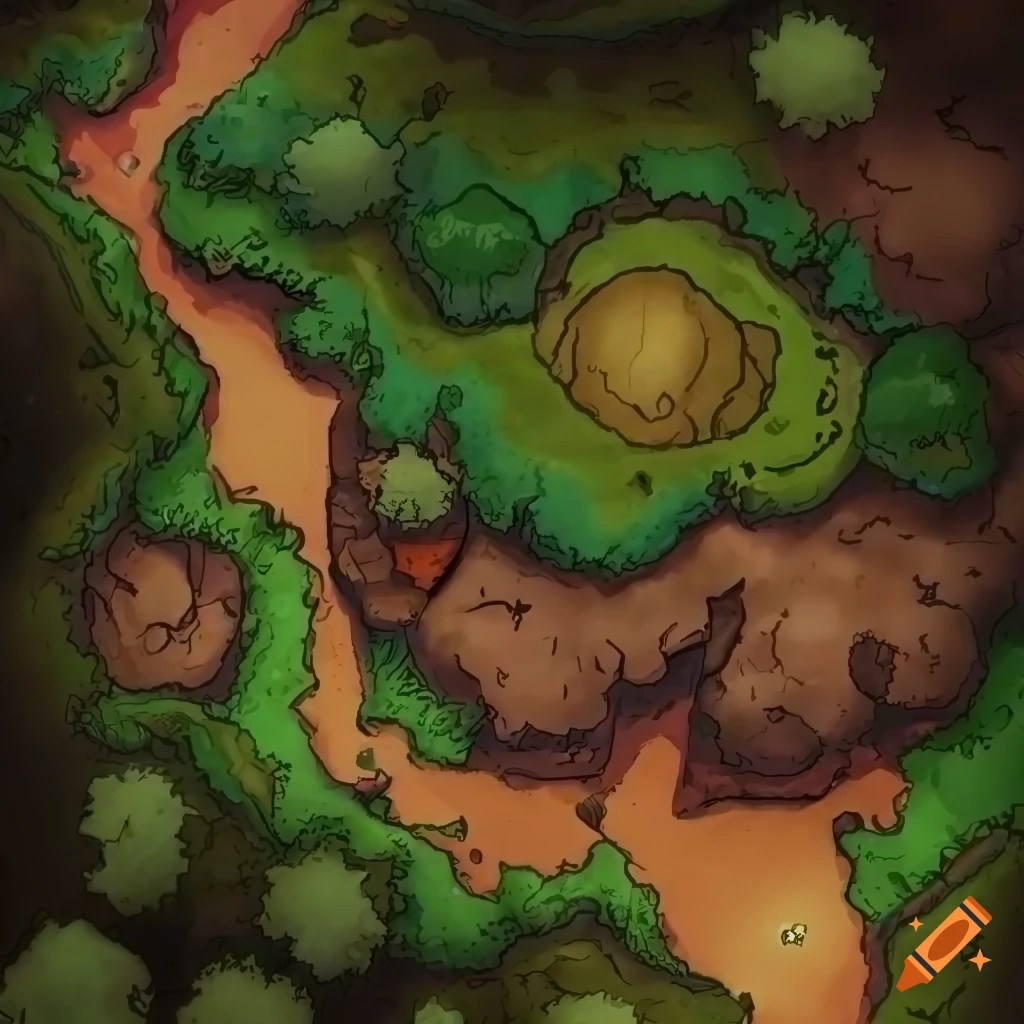 Topdown map of a wooded area for dnd on Craiyon