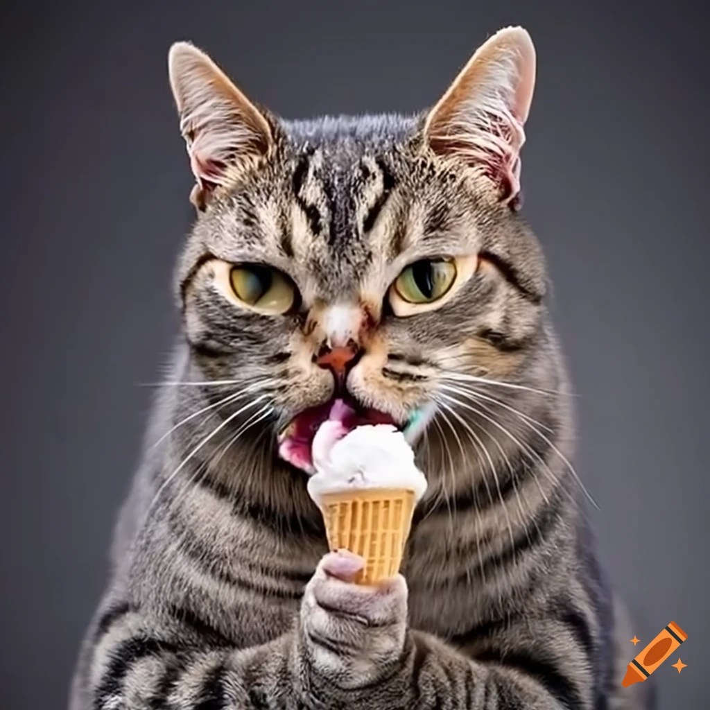 Cat enjoying ice cream on Craiyon