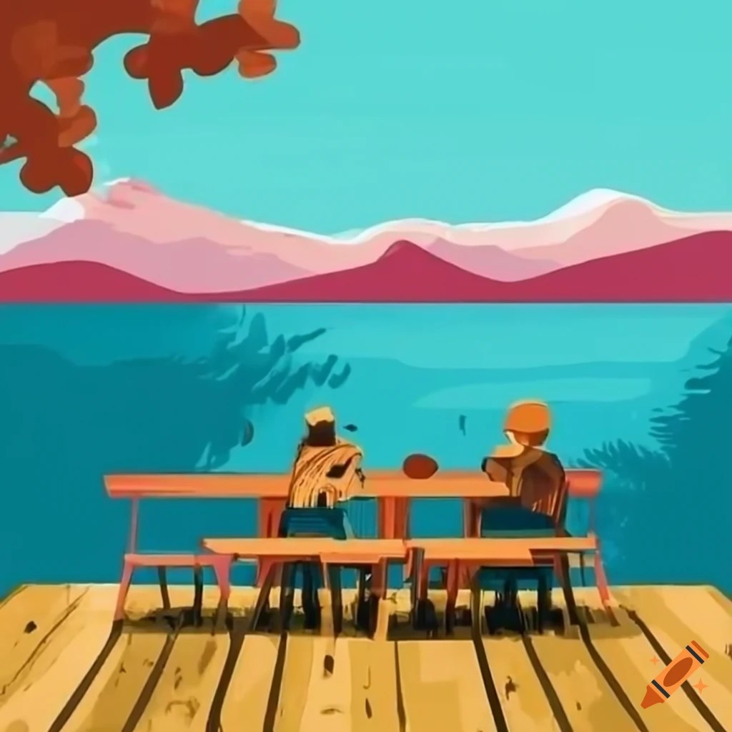 Coffee shop in the mountains overlooking a lake on Craiyon