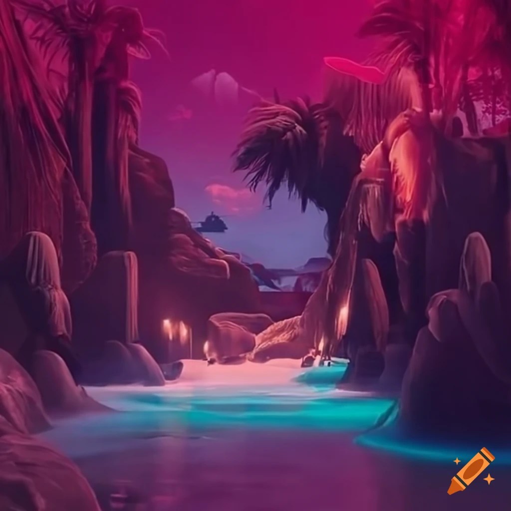 Vibrant digital art of an electric oasis on Craiyon