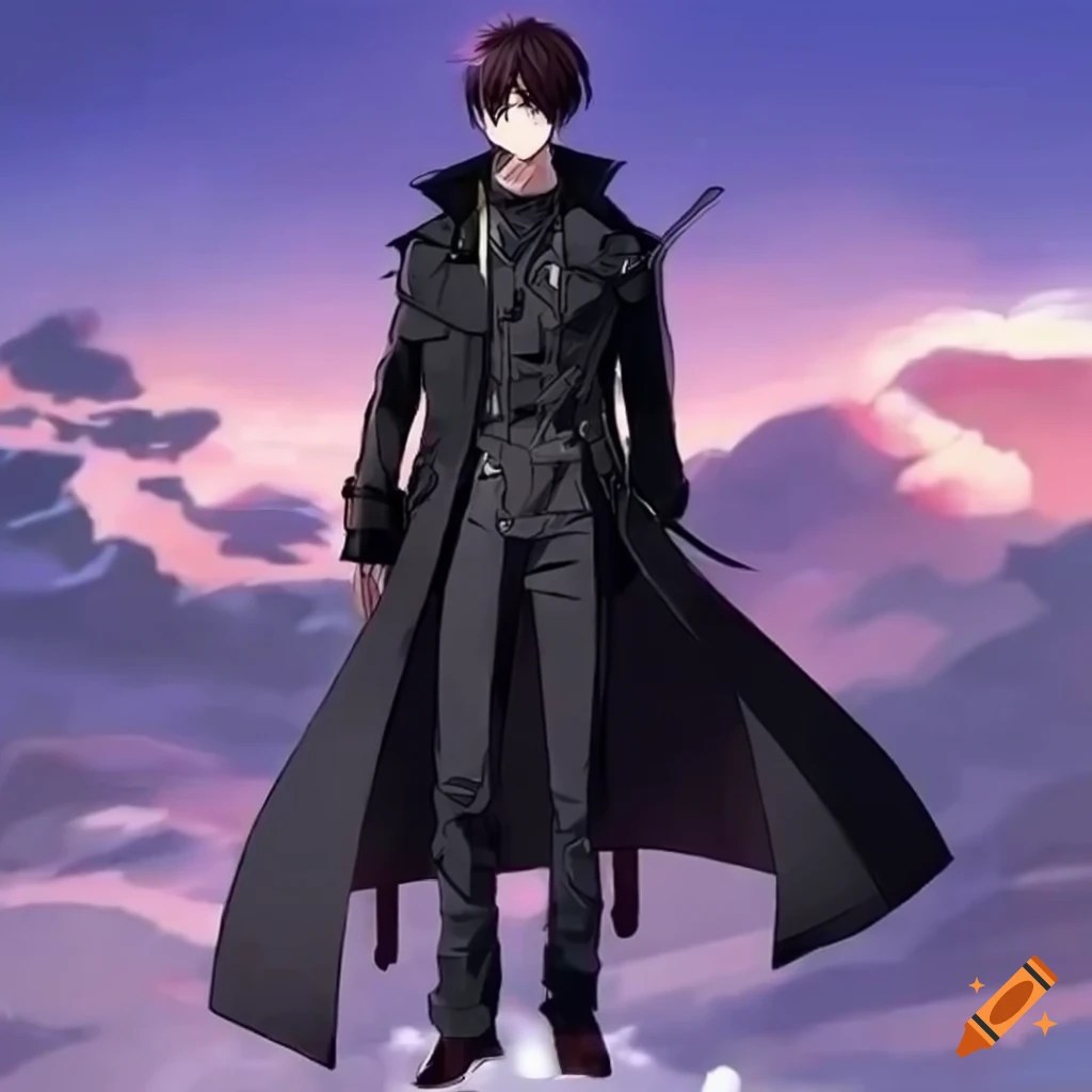 Anime character wearing a long black trenchcoat on Craiyon