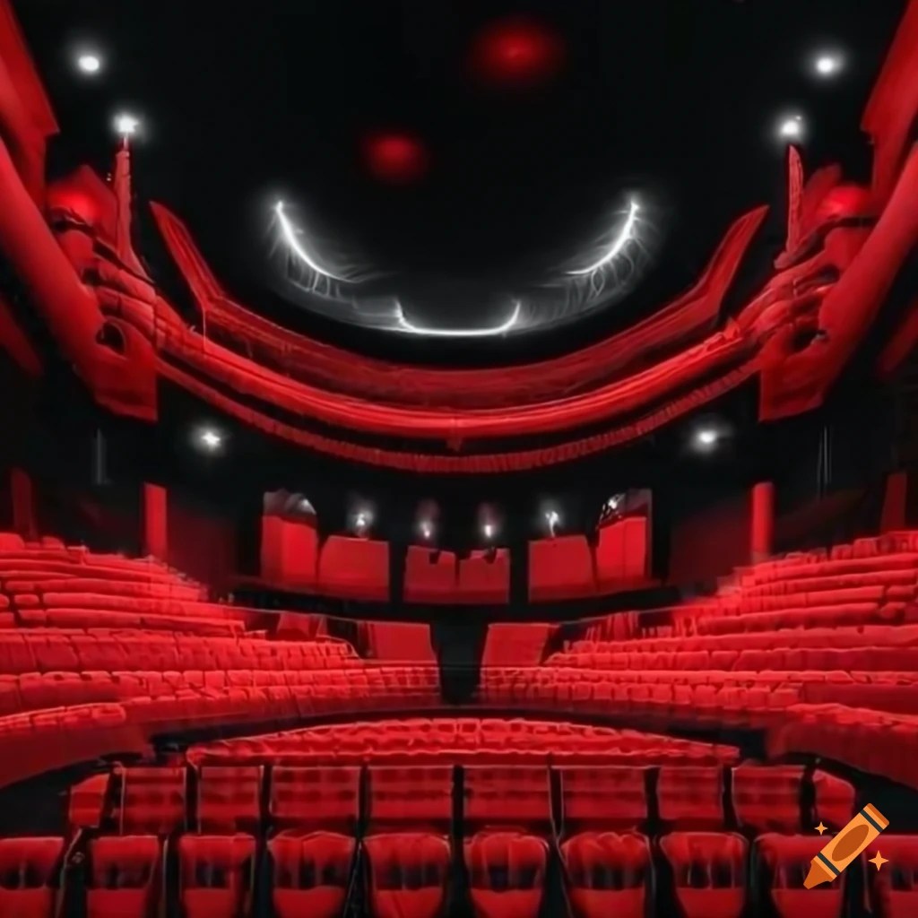 Red and black auditorium with stunning stage lighting on Craiyon