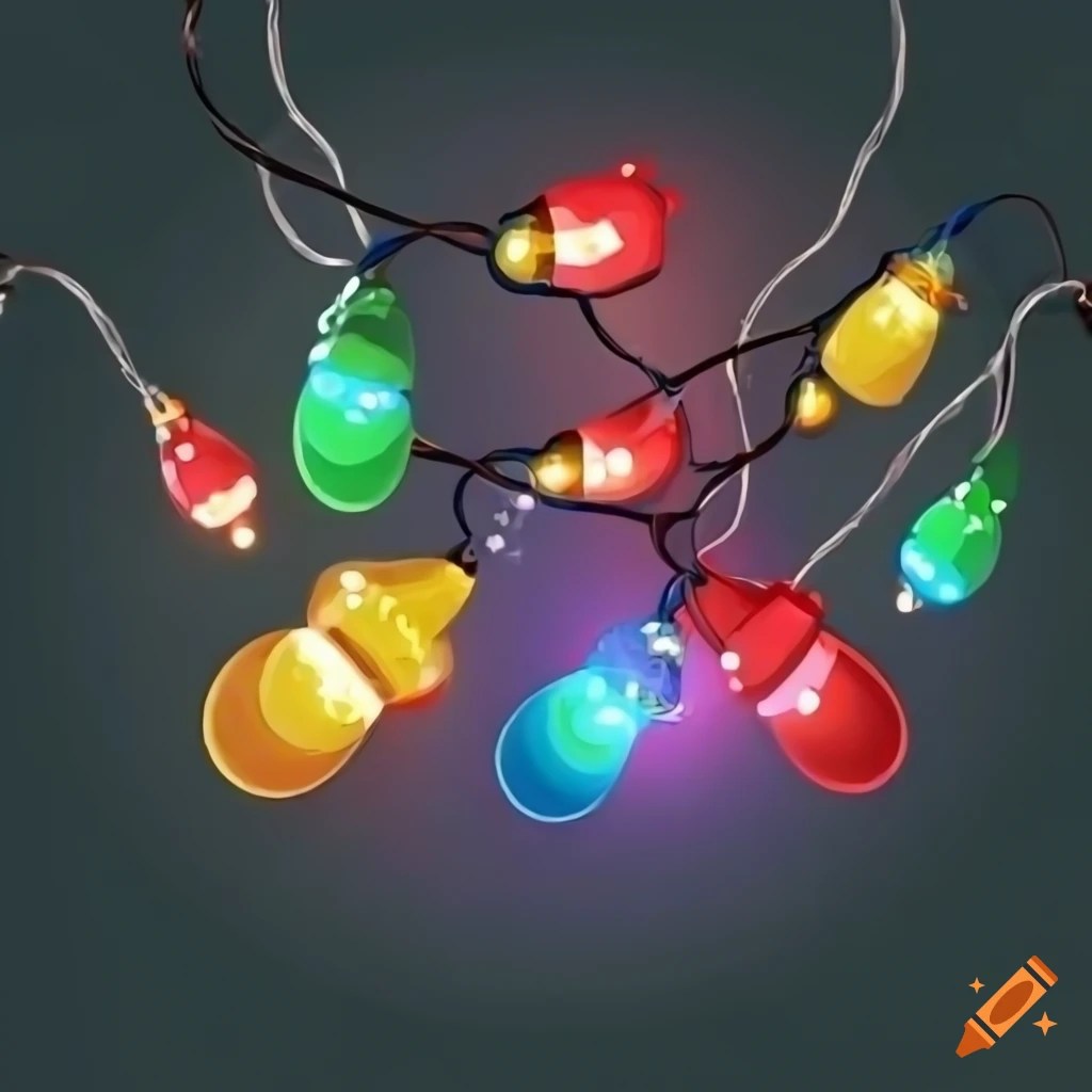 Cartoon christmas lights on black string on Craiyon