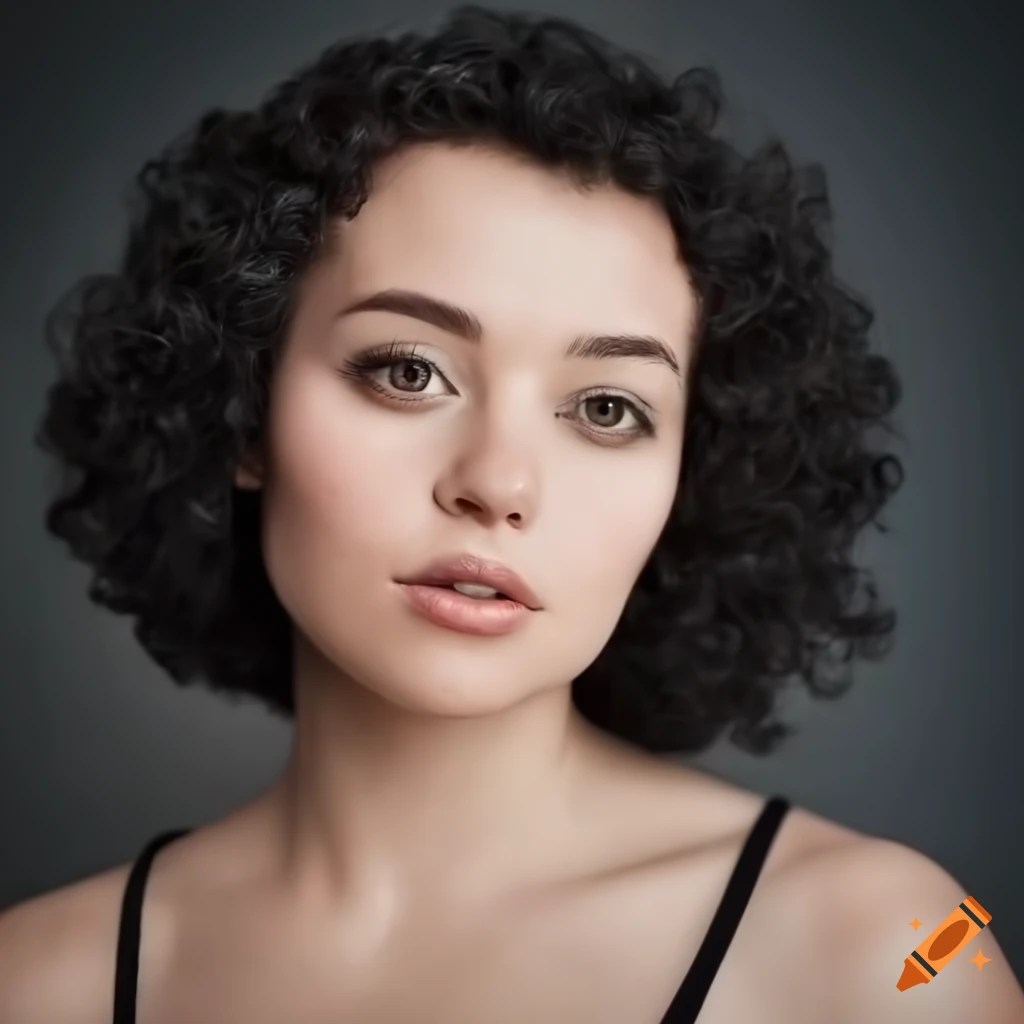 Detailed portrait of a caucasian woman with curly hair on Craiyon