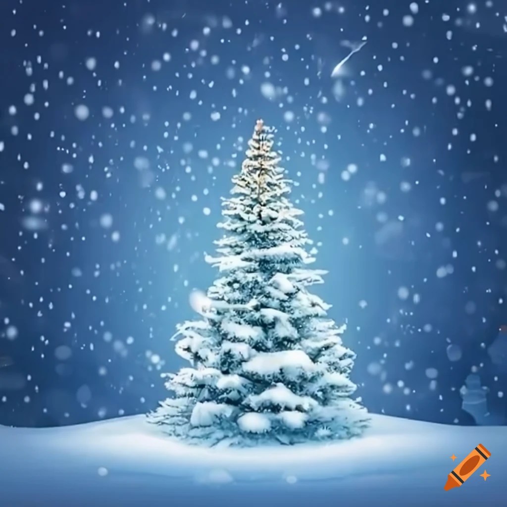 Christmas landscape with decorated trees and falling snow on Craiyon