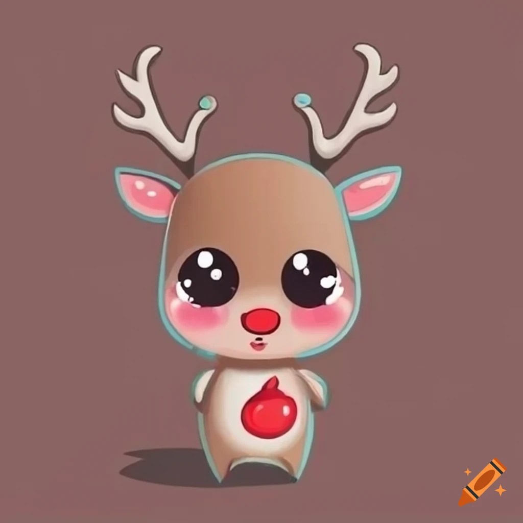 Adorable reindeer with big eyes and red nose on Craiyon