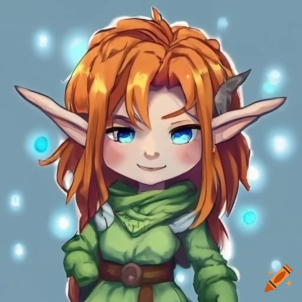 Chibi anime art of a female halfling druid with orange hair on Craiyon