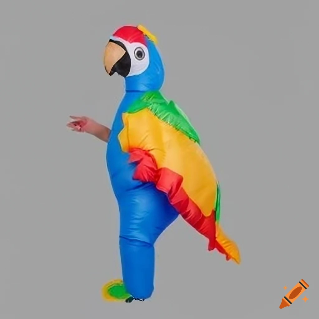 Child wearing inflatable parrot costume
