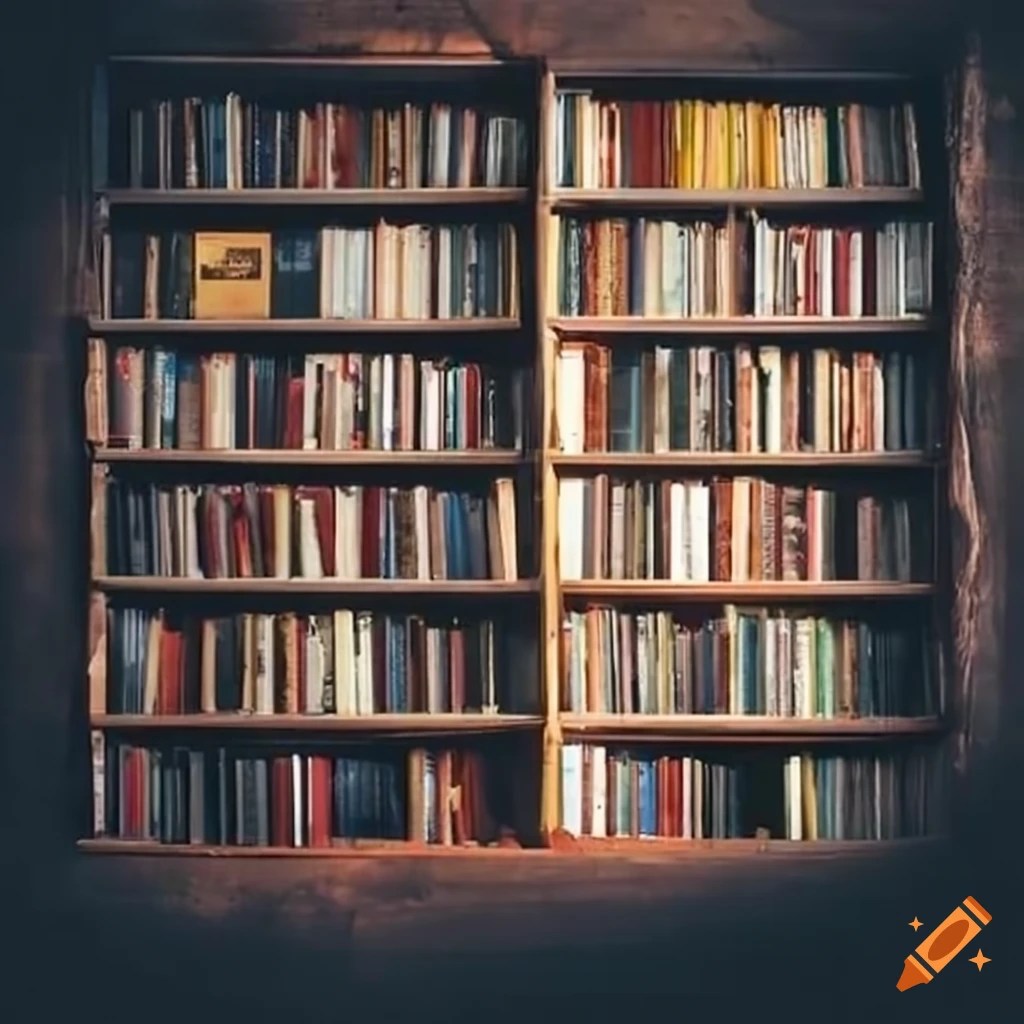 Decorative wall of books on Craiyon