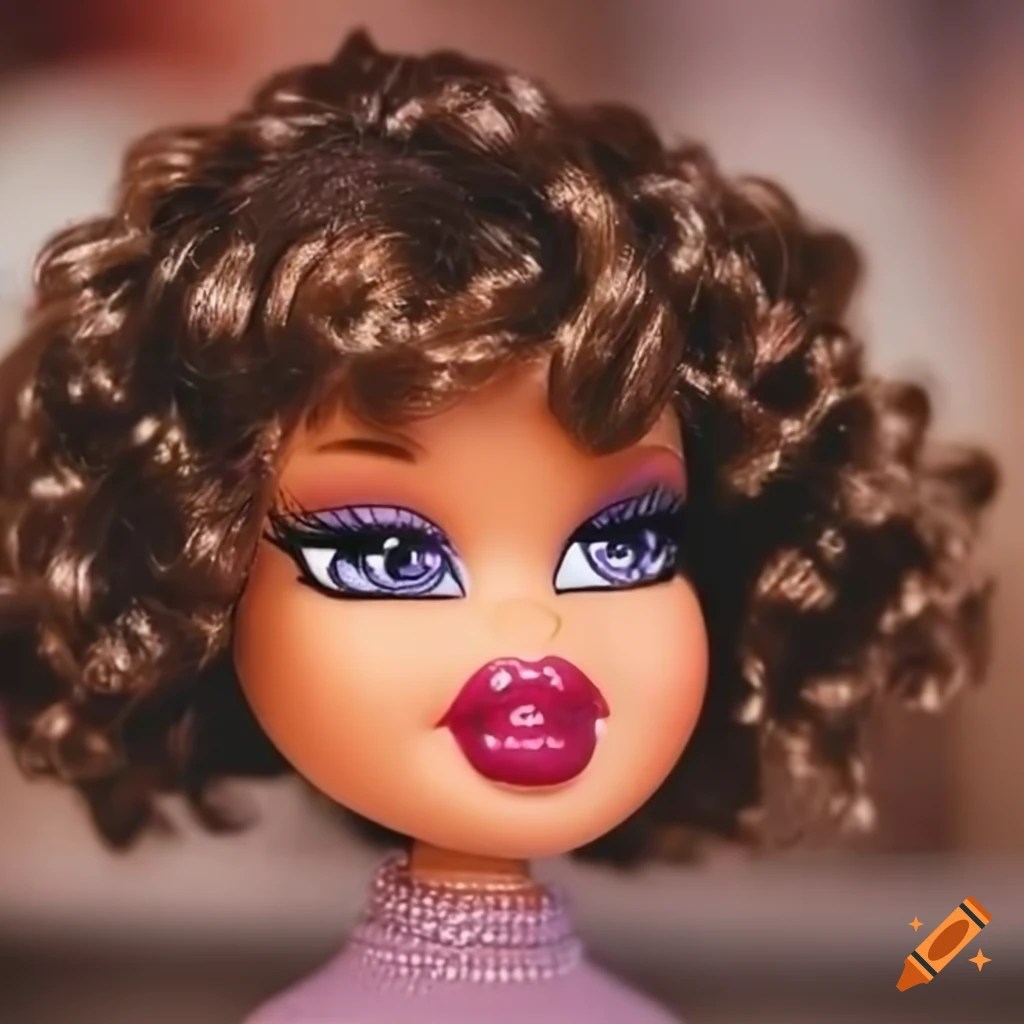 Bratz doll with curly hair and pastel outfit on Craiyon