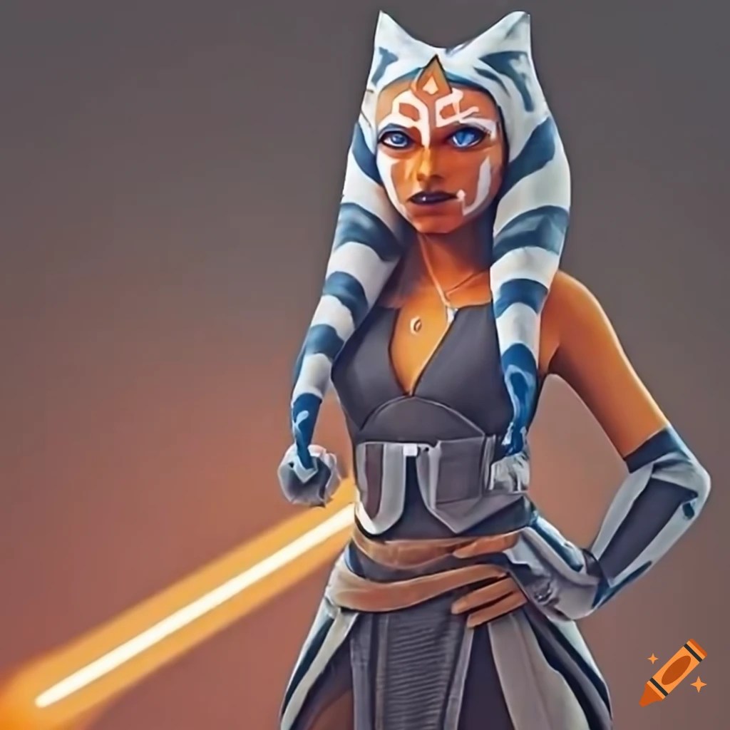 Ahsoka tano wielding an orange lightsaber whip