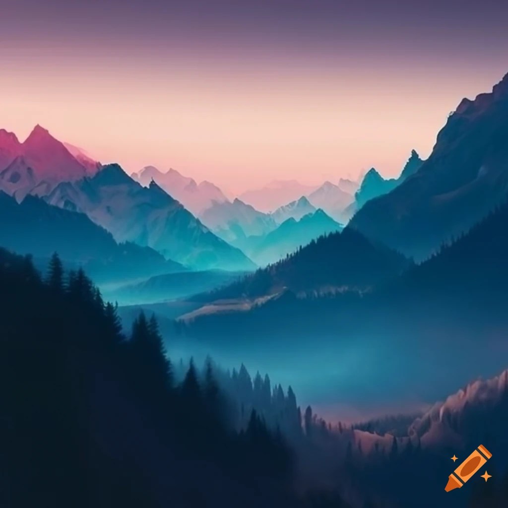 Scenic mountain landscape wallpaper on Craiyon