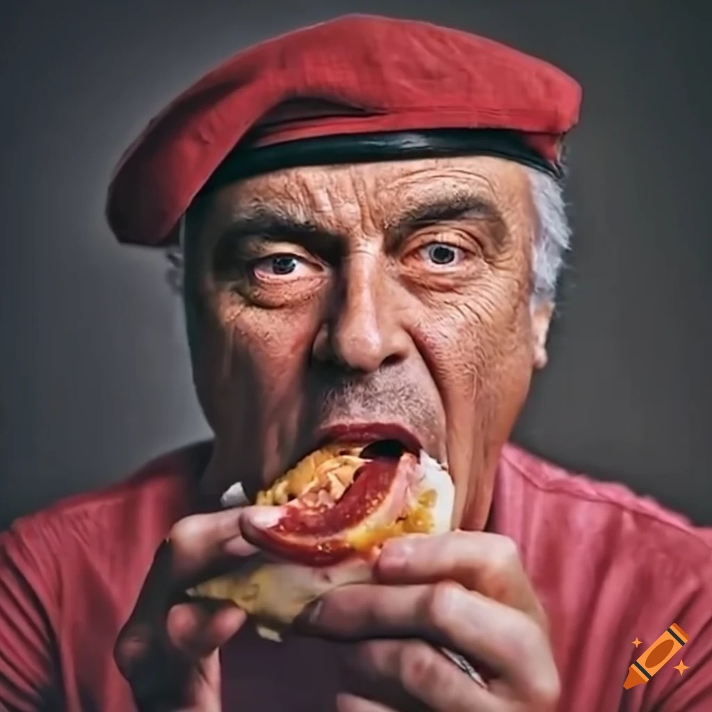 Portrait of curtis sliwa enjoying a delicious sandwich on Craiyon