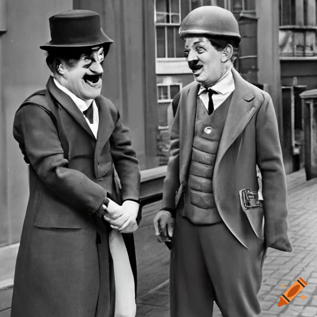 Doctor who meets charlie chaplin in a retro scene on Craiyon