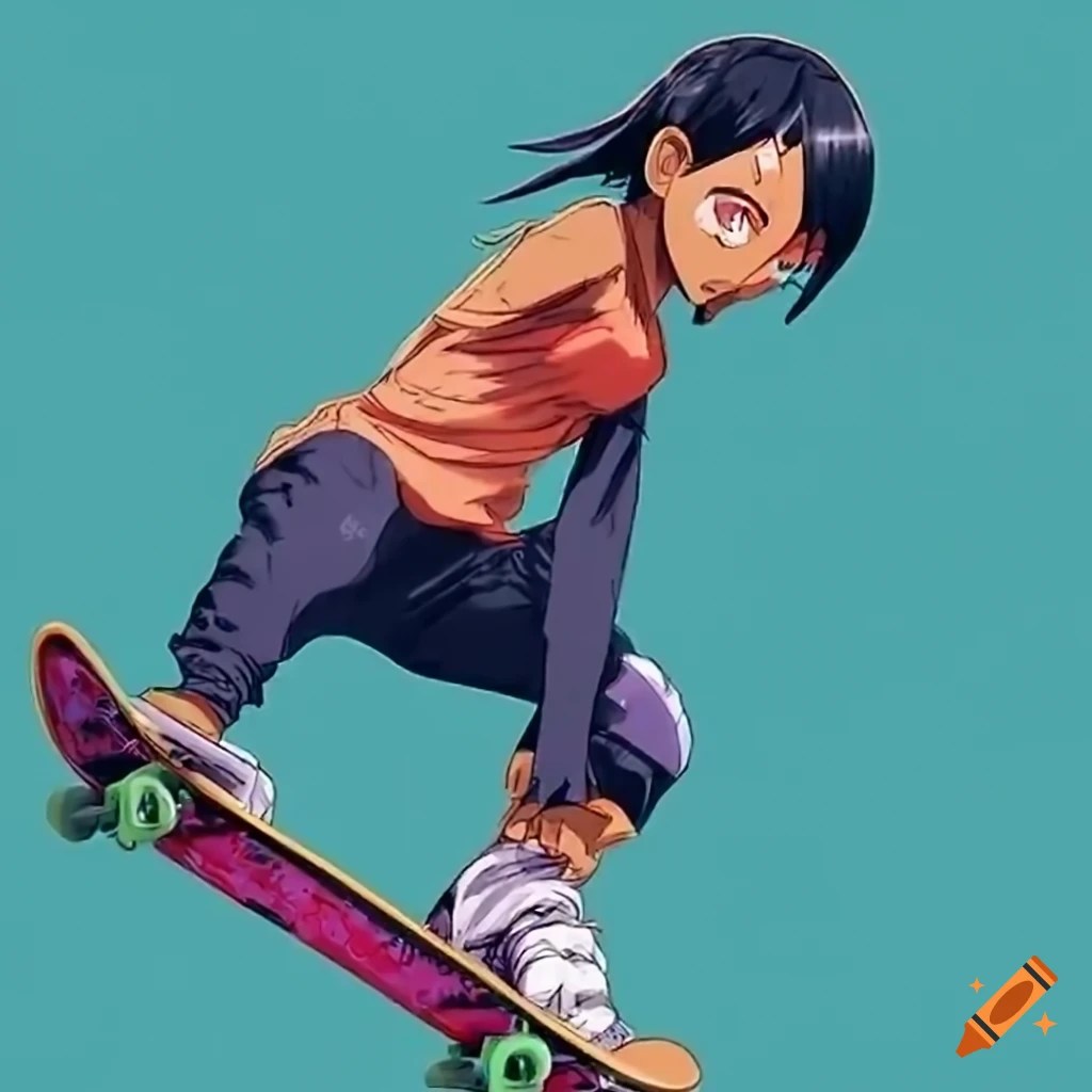 Anime character nagatoro hayase performing skateboard tricks on Craiyon