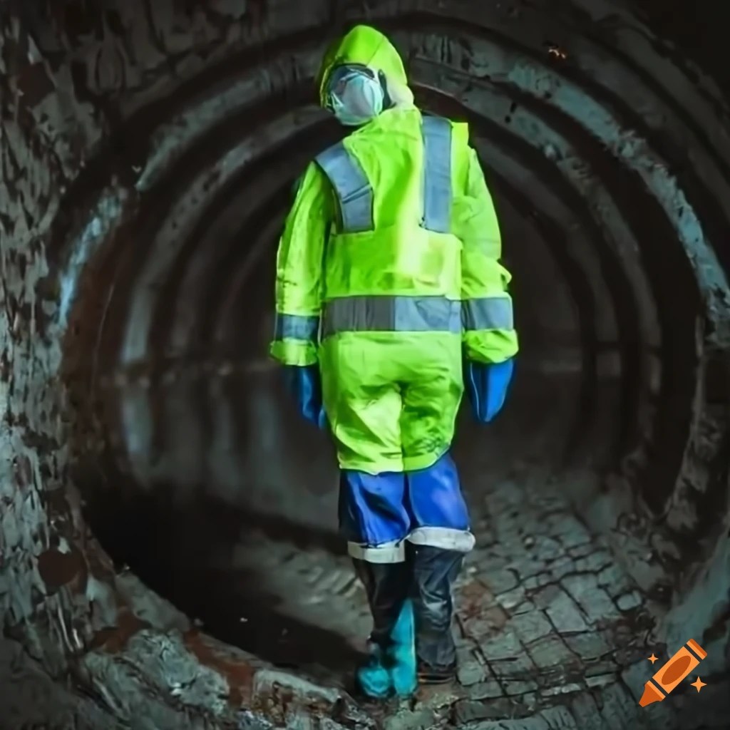Person in protective gear in a sewer
