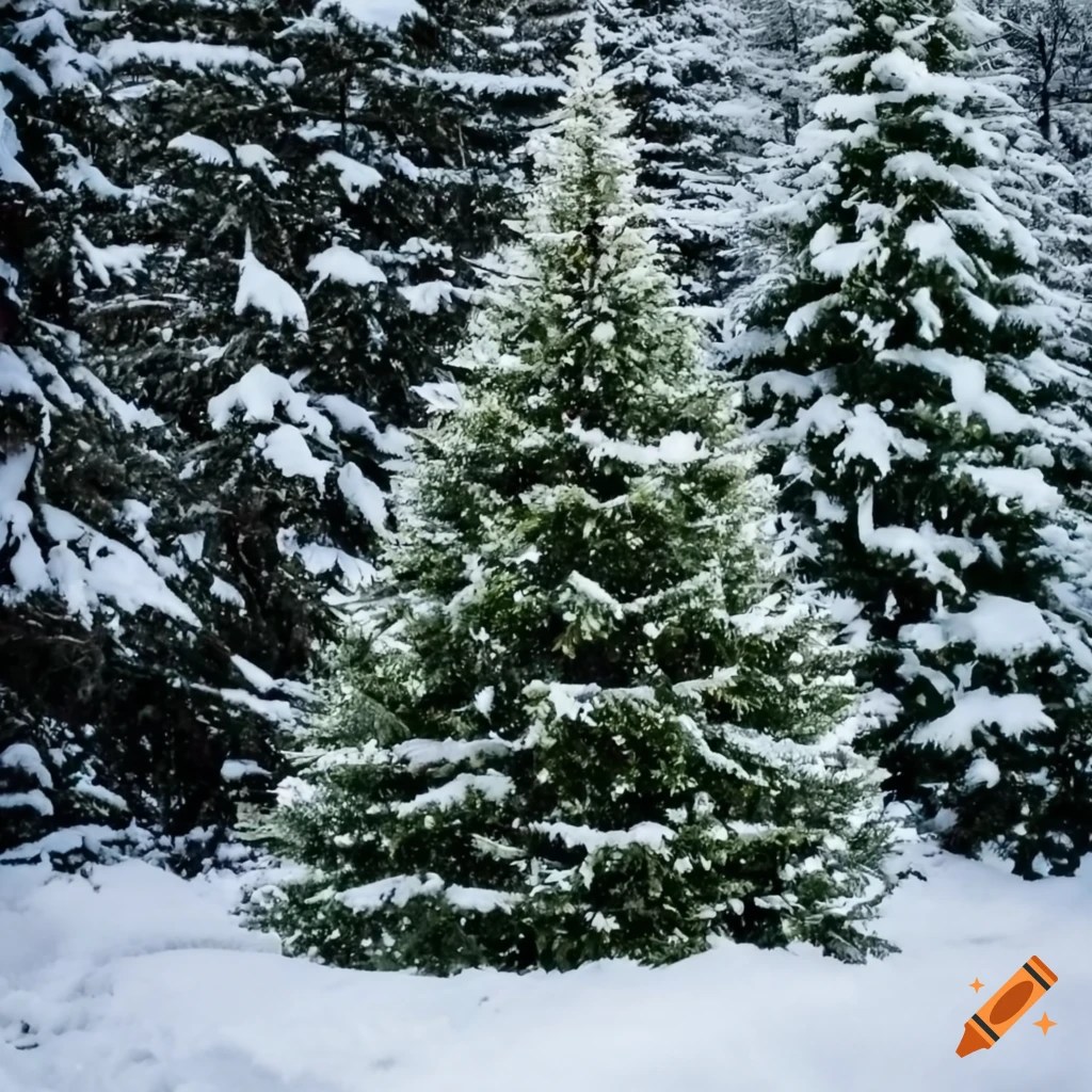 Snowcovered christmas tree in high resolution on Craiyon