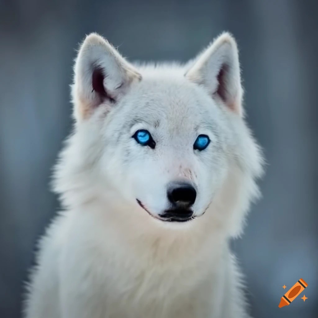 Small white wolf with blue eyes