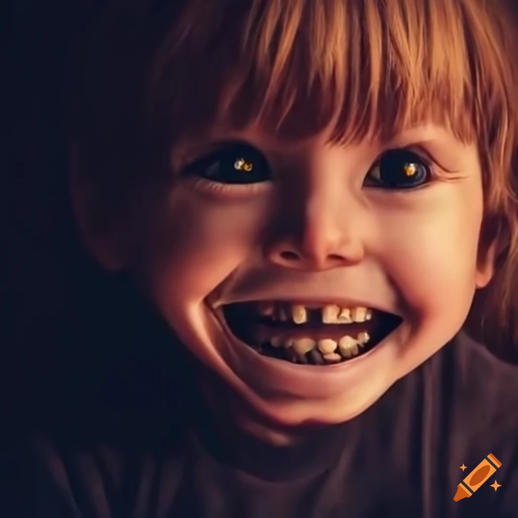 Image of brother and little sister with creepy smiles on Craiyon