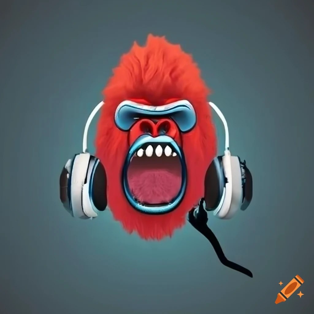 Red gorilla wearing headphones on Craiyon