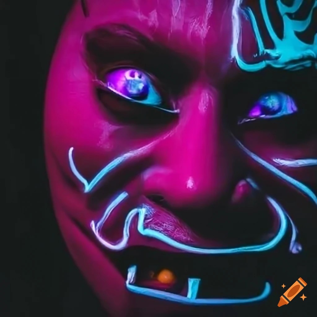 Fashionable girl wearing an oni mask in london on Craiyon