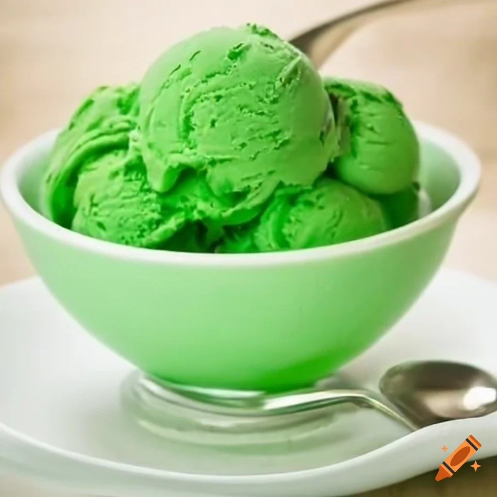 Green ice cream in a bowl with sprinkles