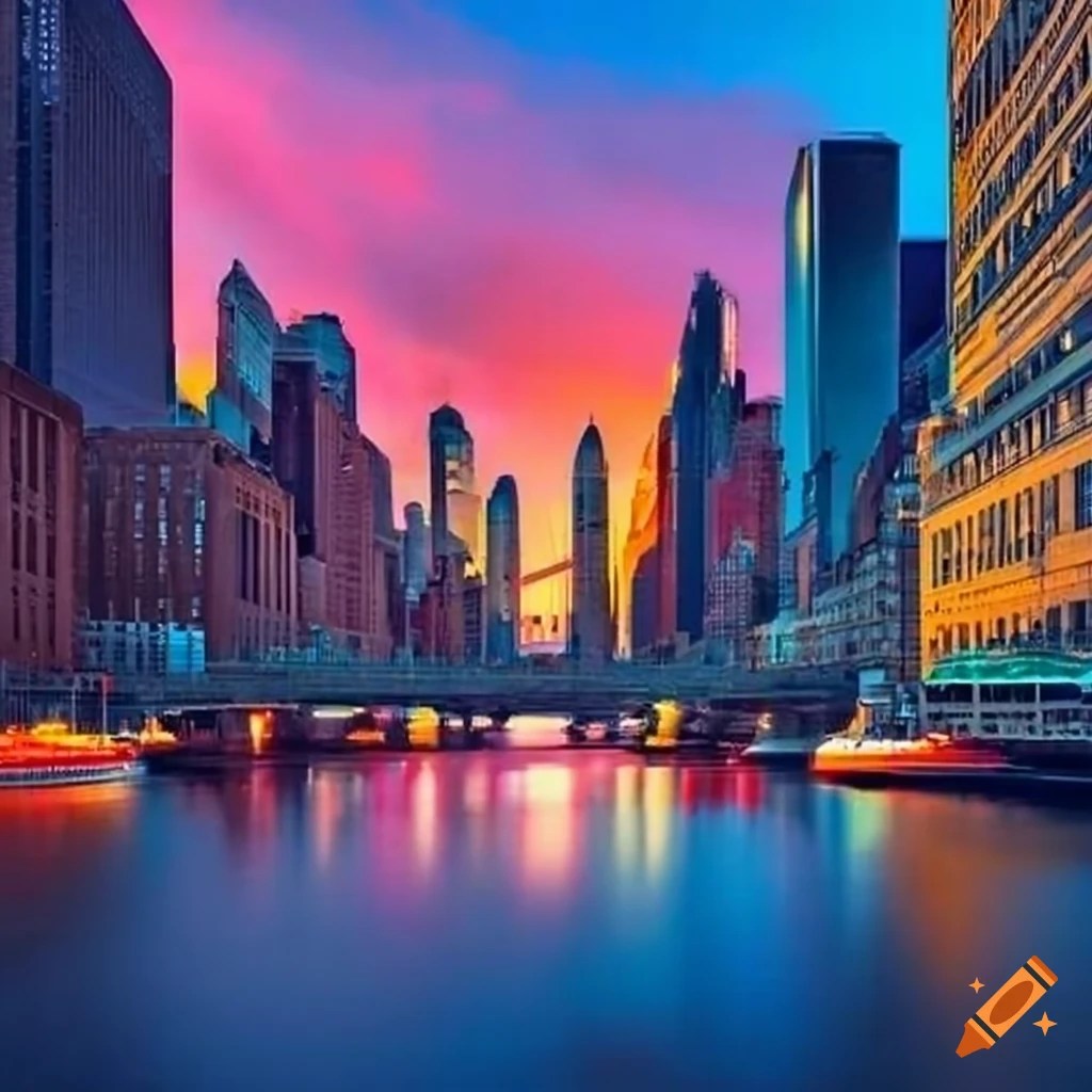 Colorful cityscape of new york