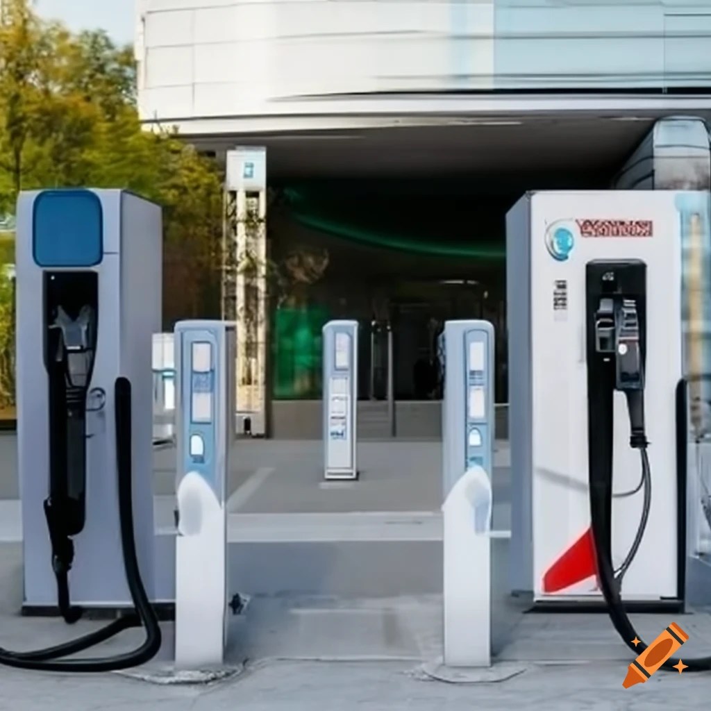 Parking lot with electric vehicle charging stations on Craiyon
