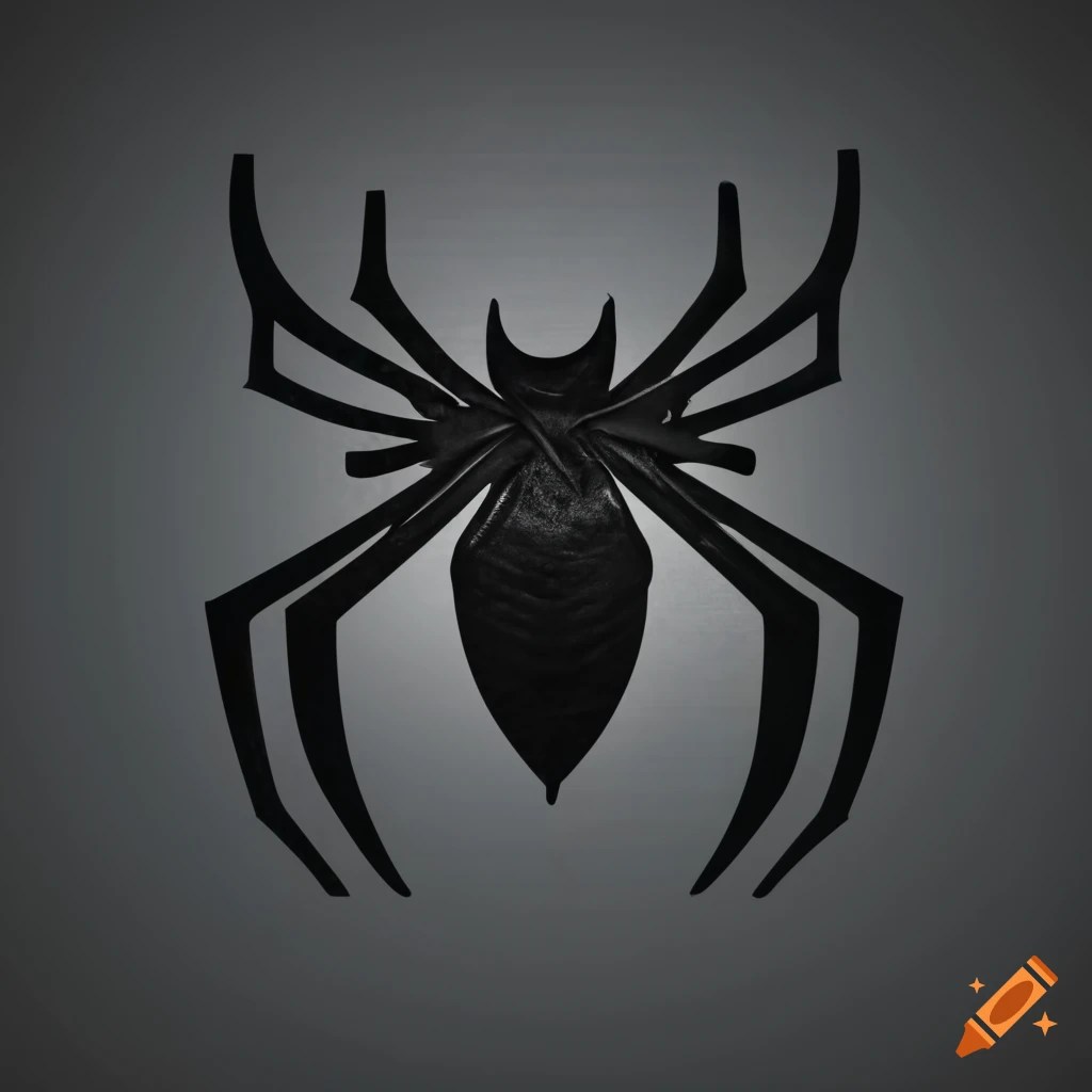 Black spiderman logo on a dark background