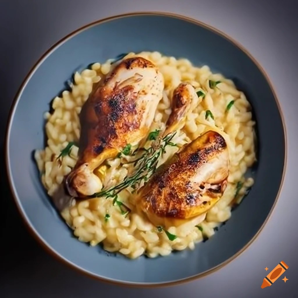 Delicious saffron risotto with chicken and thyme on Craiyon