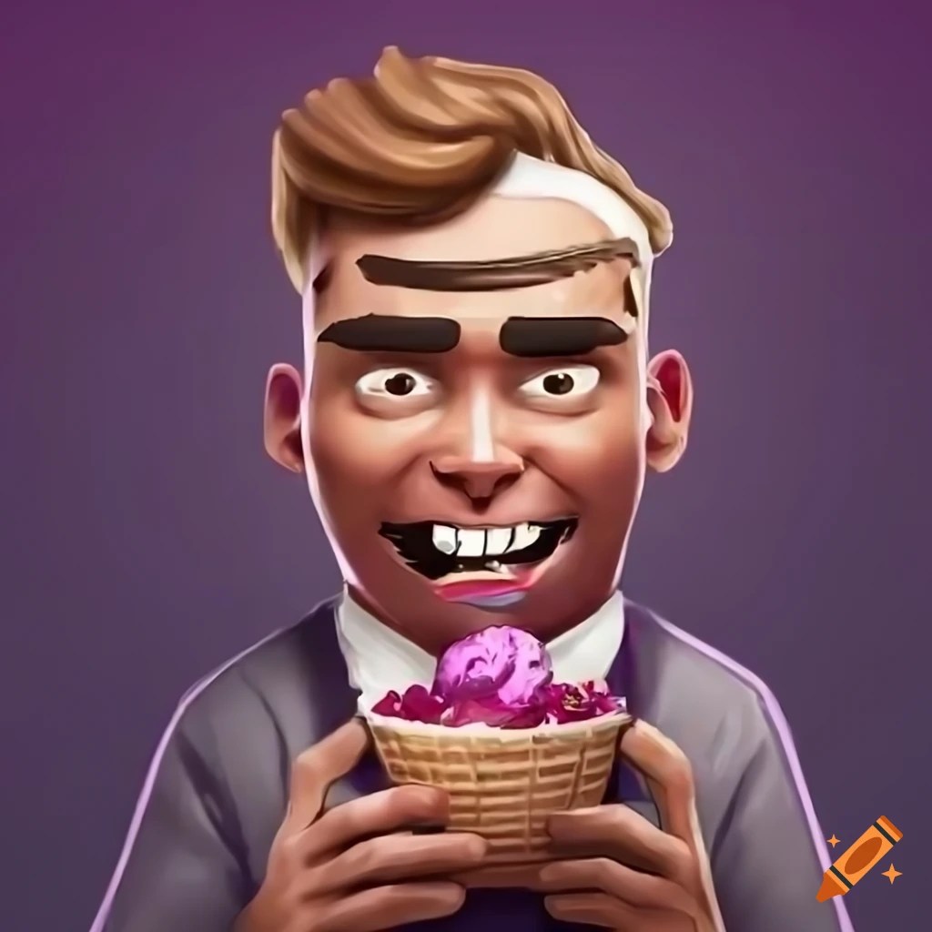 Character eating a bowl of açaí ice cream on Craiyon