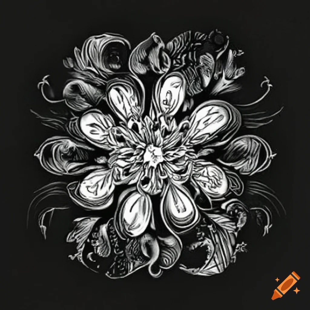 Black and white japanese floral tattoo design on Craiyon