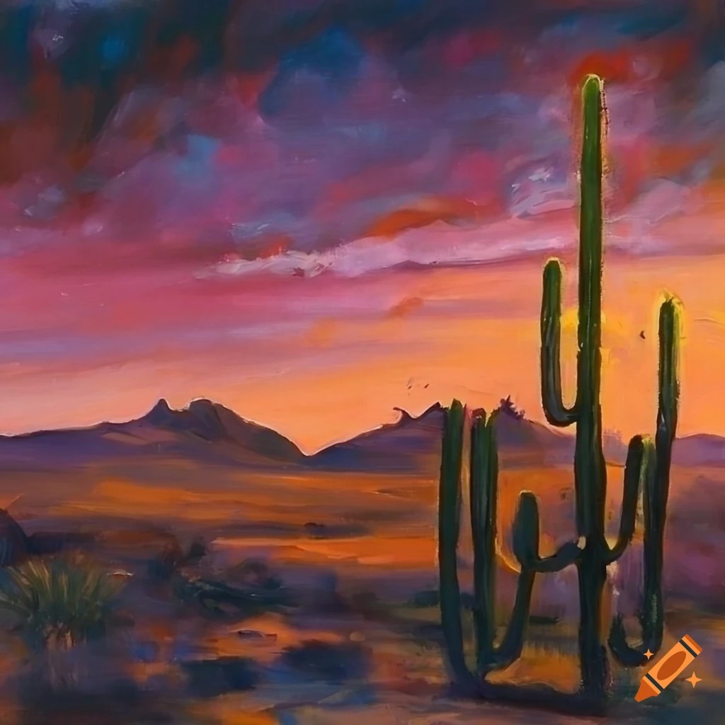 Oil painting of a colorful desert landscape on Craiyon